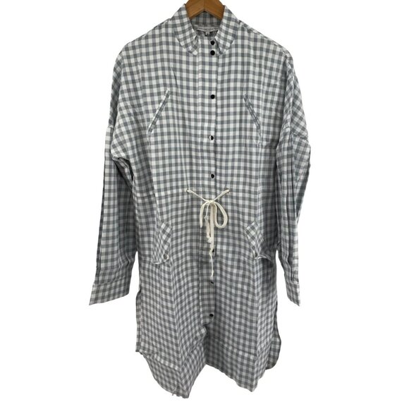 English Factory Grey Gingham Plaid Long Sleeve Shirt Dress Medium New - Picture 2 of 7